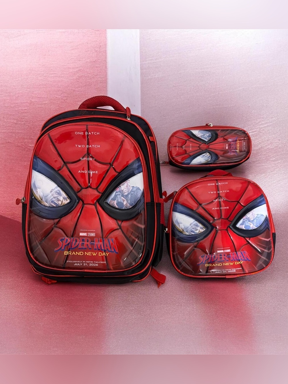 Spiderman Red and Black Kids Backpack, Lunch Bag & Pencil Case Set